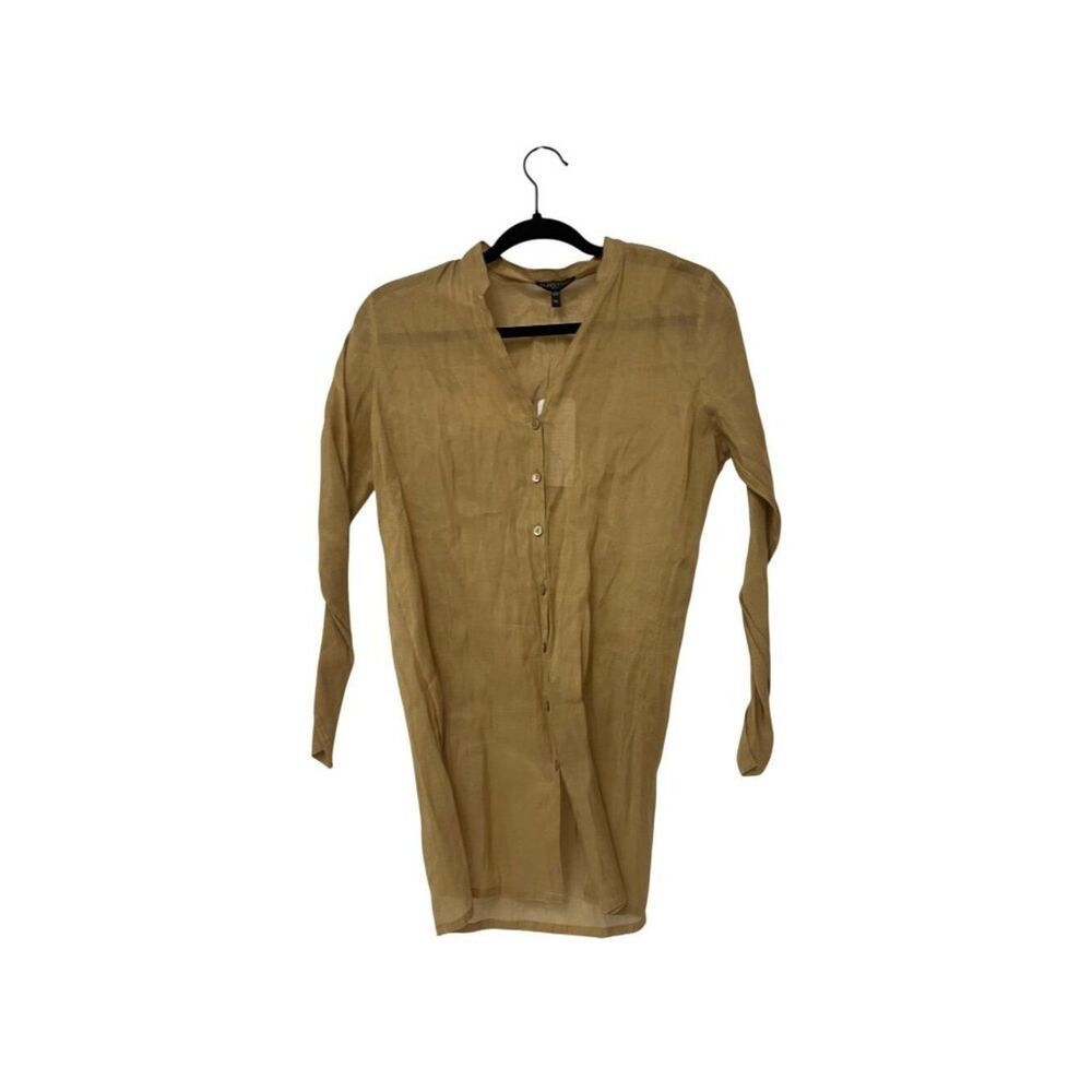 Eileen Fisher Womens Band Tunic Blouse PS Gold Metallic Shimmer Handloomed NWT